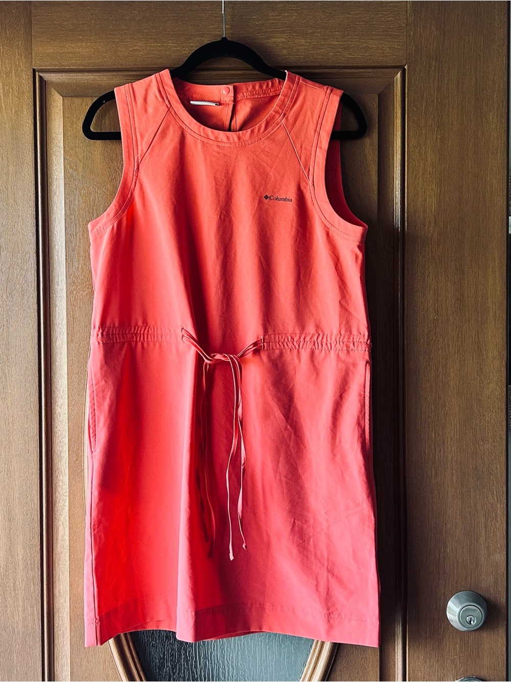 Columbia Coral-Red Sleeveless Drawstring Mini Dress small women’s casual